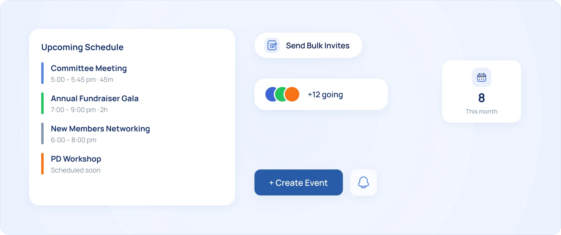 Octozy events schedule with meetings and activities