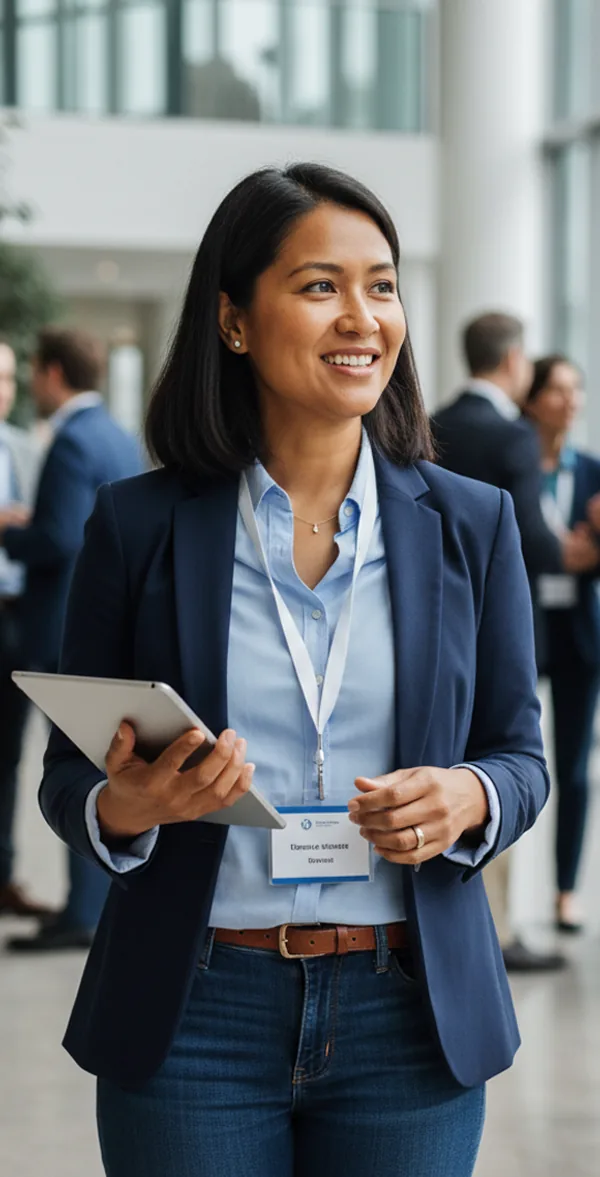 Association manager at an industry event