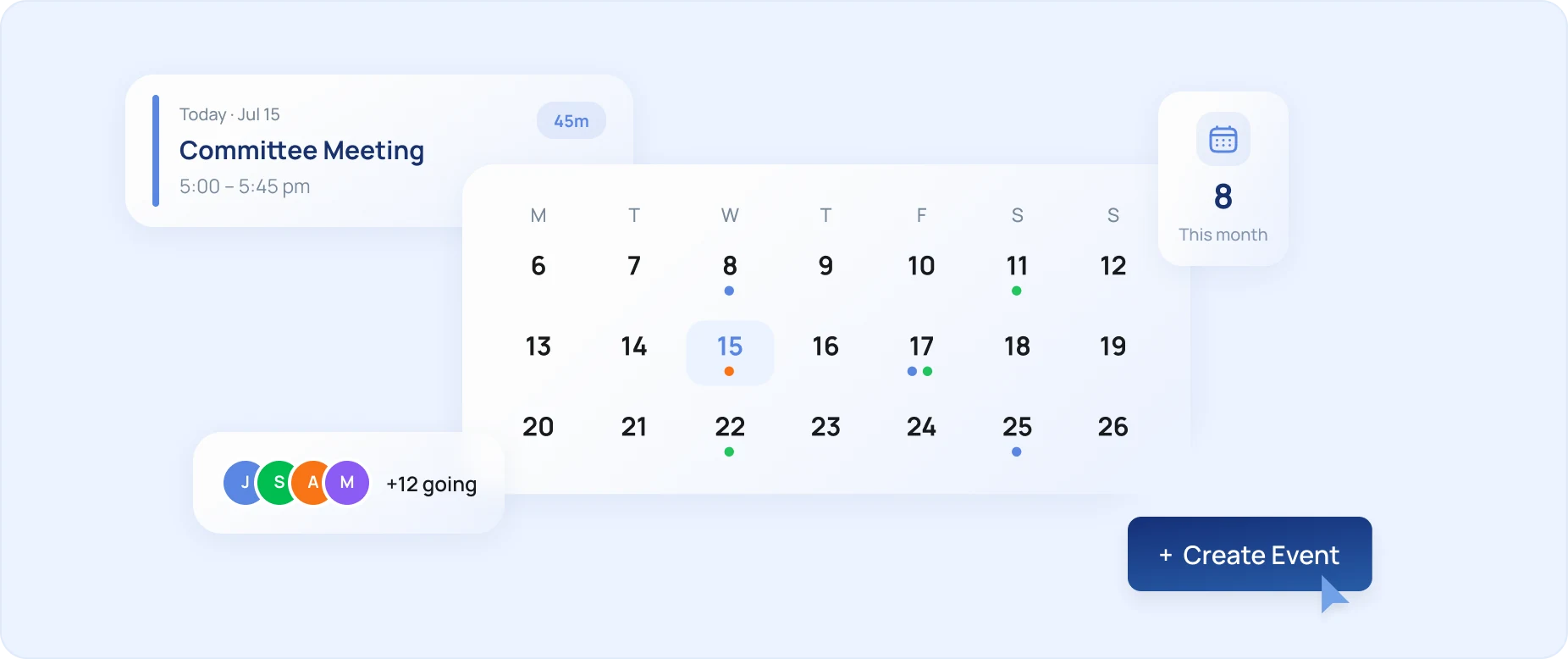 Octozy events schedule with meetings and activities