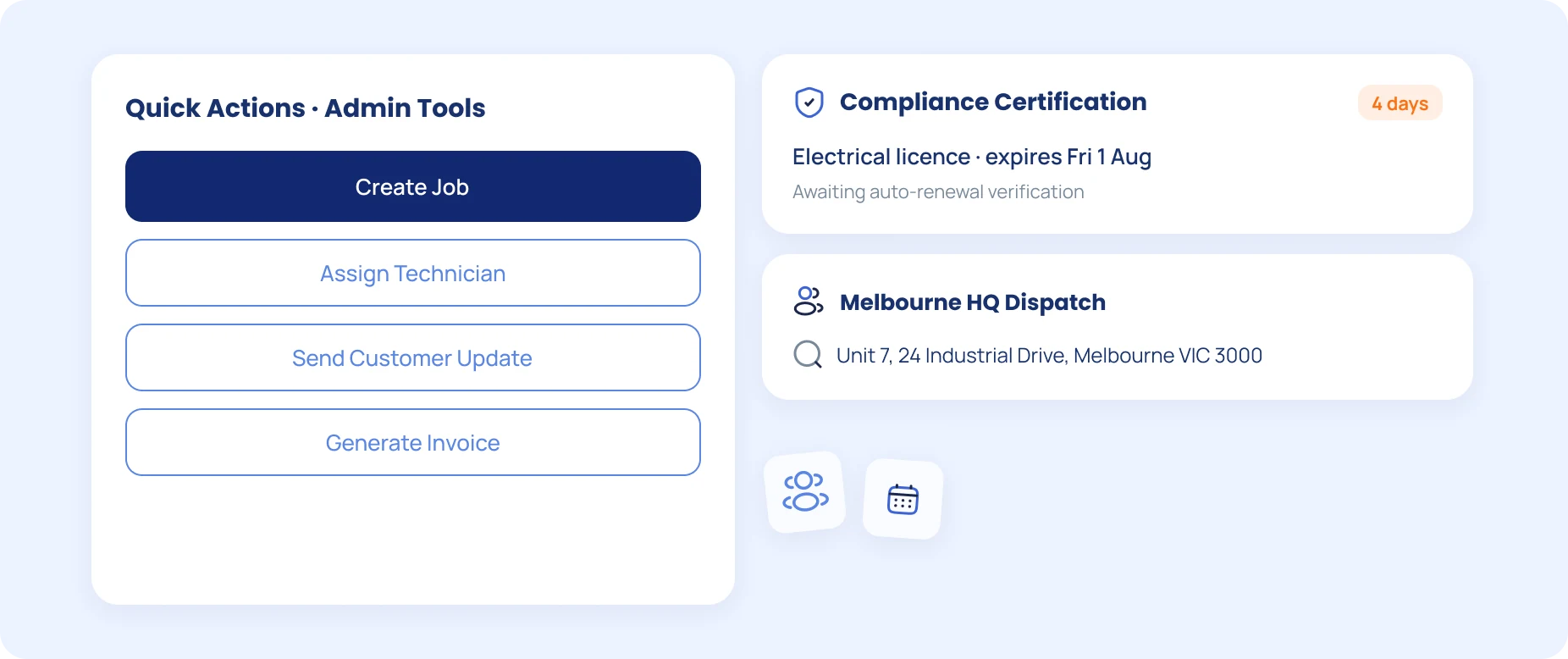 Octozy field service administration quick actions