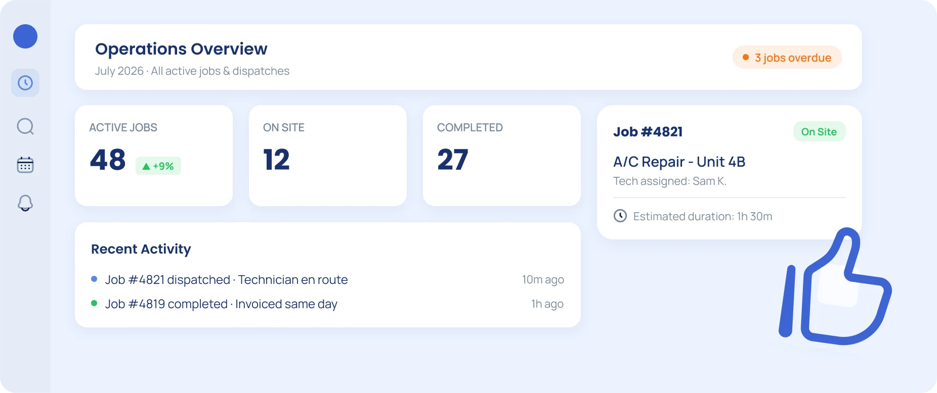 Octozy dashboard showing live jobs, technicians, and alerts