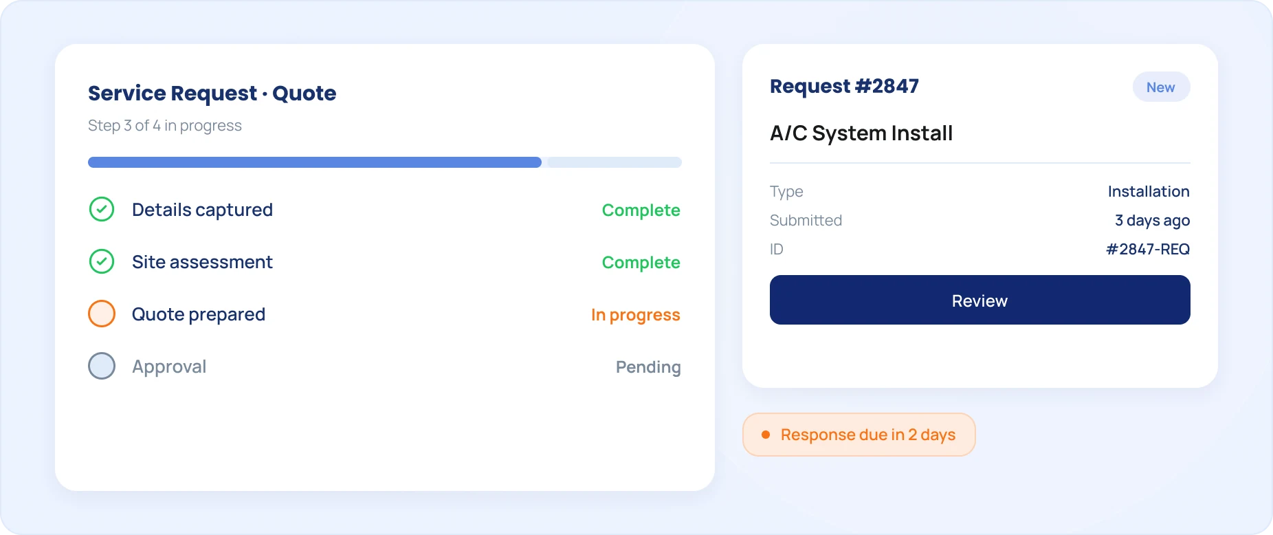 Octozy service request and quote workflow