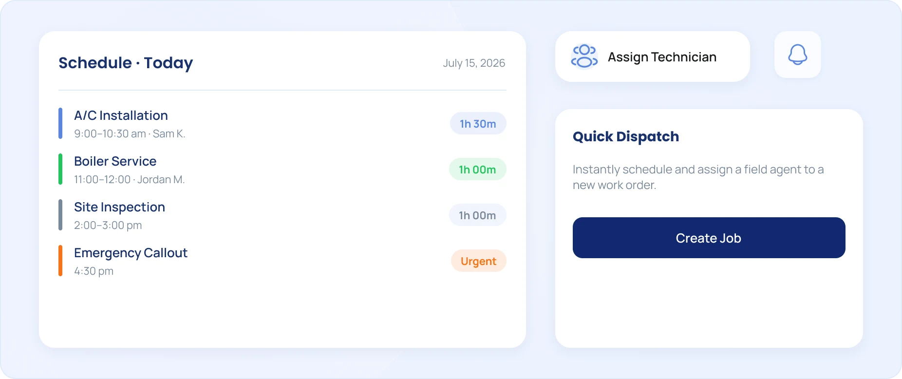 Octozy job schedule and dispatch timeline