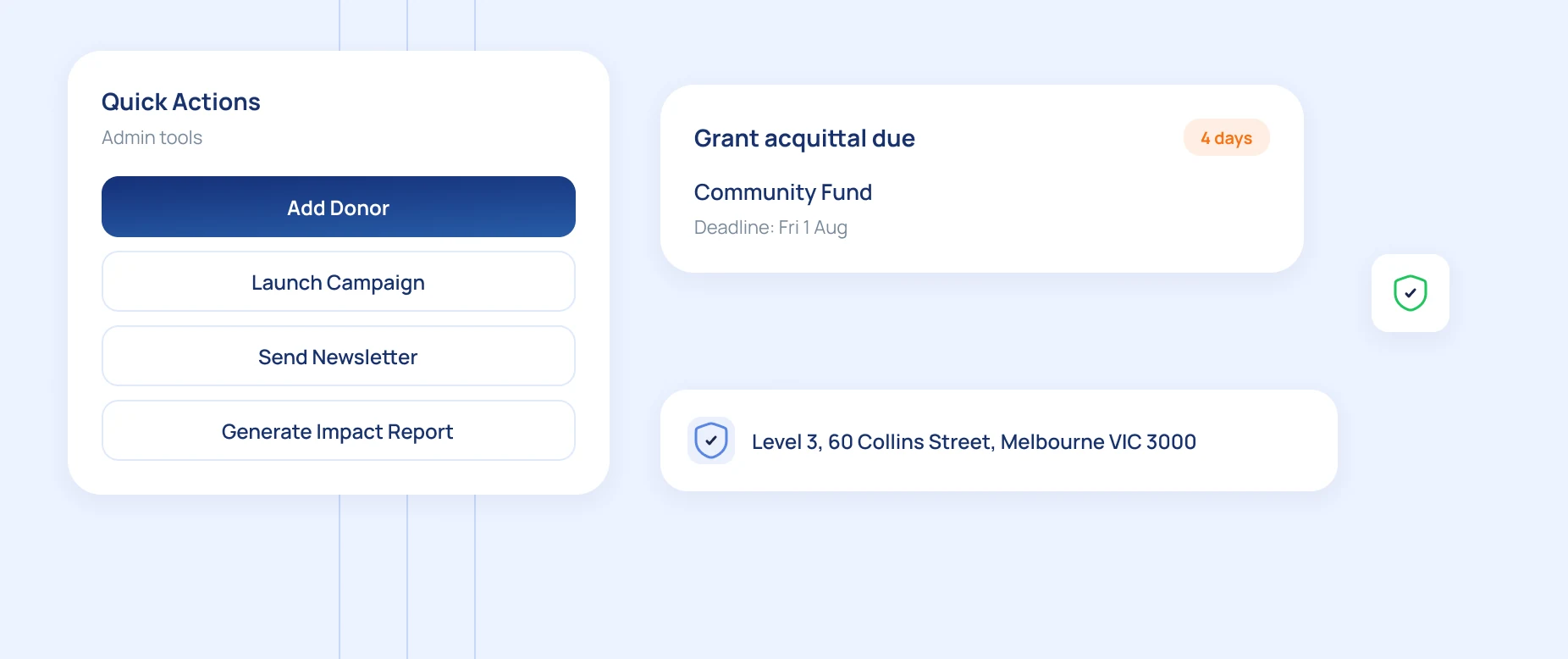 Octozy administration quick actions for a non-profit