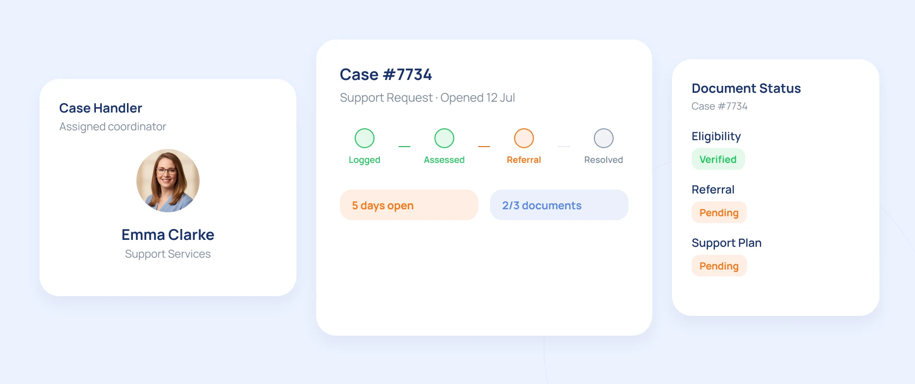 Octozy support case with document status