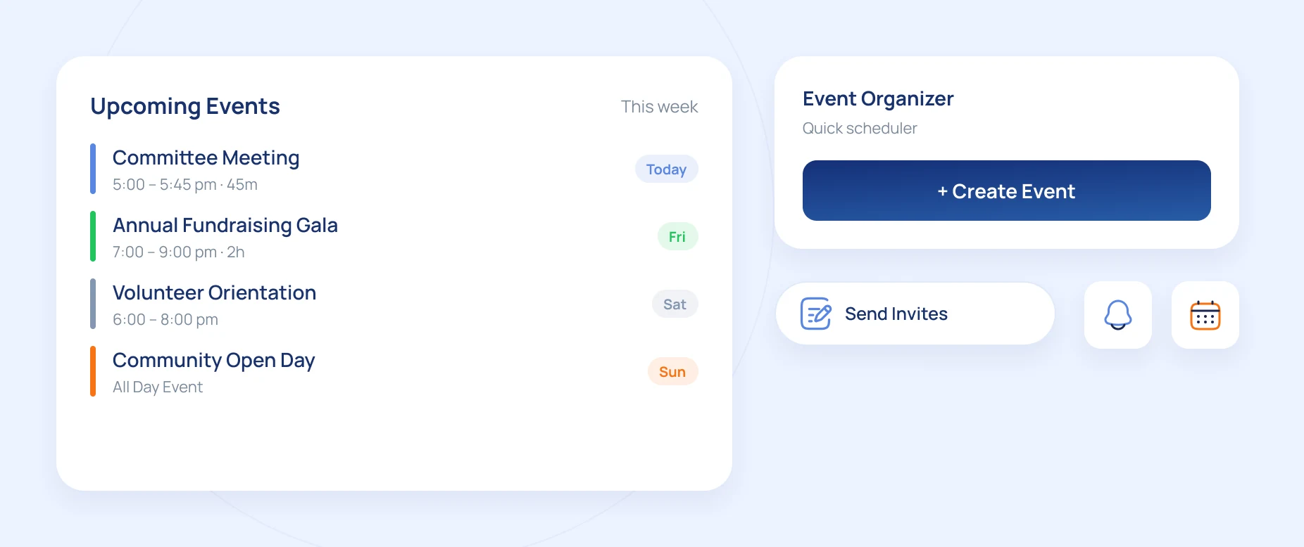 Octozy events schedule for fundraising and community activities