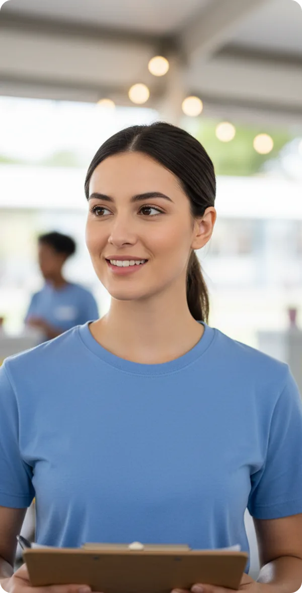 Non-profit volunteer at a community event