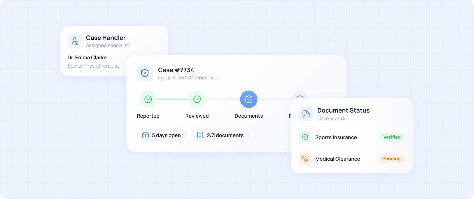 Octozy case management for an injury report